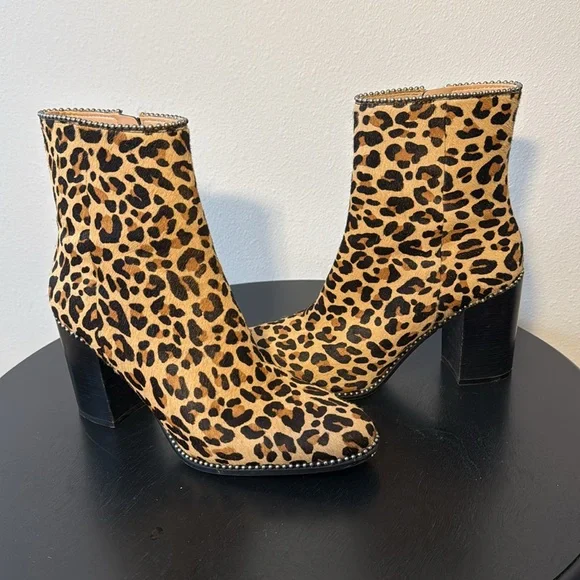 Coach Drea Bead Chain Leopord Print Genuine Calf Hair Leather Booties - Picture 10 of 13